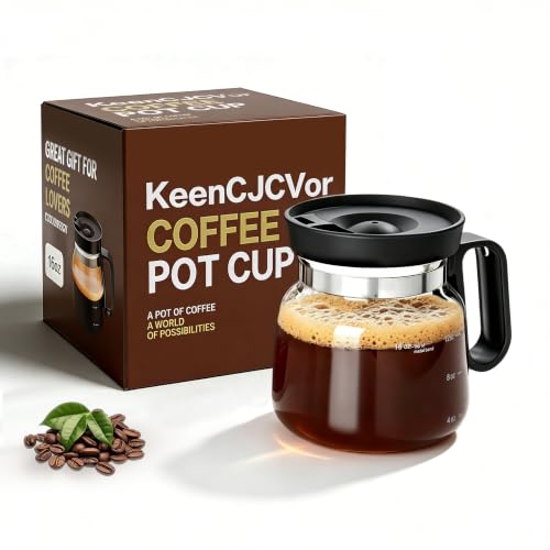 1 Pack Mini Glass Coffee Pot Mug with Spill-Proof Lid - 16oz Heatproof Novelty Drinkware