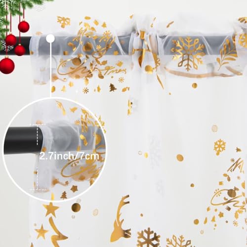 Karseteli Christmas Tree Gold Foil Curtains 2 Panels 52W x 63L White (Pack of 2) Rod Pocket