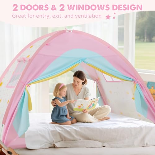 Kids Twin Bed Tent Privacy Canopy with Star Lights - Breathable Sleep Tent