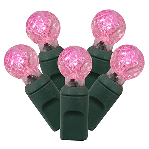 Vickerman Pink LED G12 Light Set - 100 Lights on Green Wire, Energy-Efficient Decor