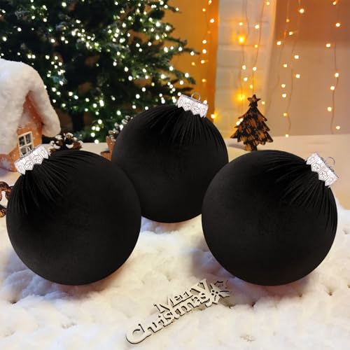 Rotatingpals Black 12-Pc Jumbo Velvet Christmas Balls Ornament Set 6 Inch