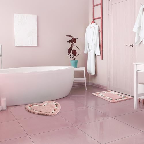 3-Piece Rose Flower Bathroom Rug Set, Non-Slip Absorbent Floral Bath Mats