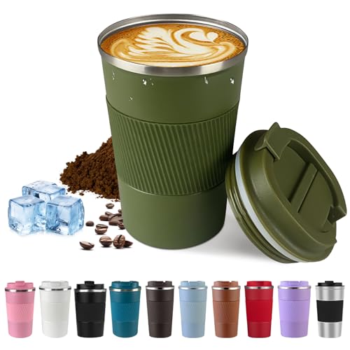 17oz Green Vacuum Insulated Stainless Steel Travel Coffee Mug - Leak Proof with Lid