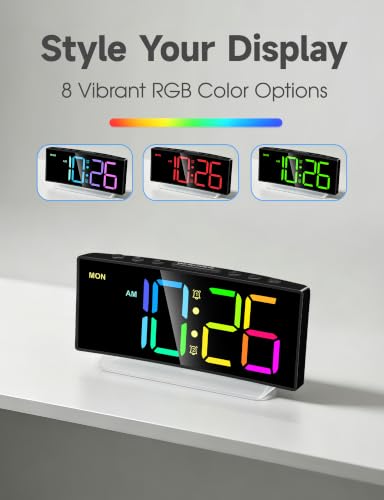Loud Digital Alarm Clock for Heavy Sleepers - Large Display & RGB Night Light