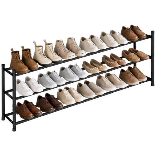 3-Tier Expandable Shoe Rack, Adjustable Metal Stackable Shoe Organizer
