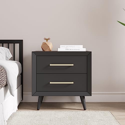 Child Craft Cranbrook Ebony Nightstand - Mid-Century Modern 2-Drawer Bedside Table