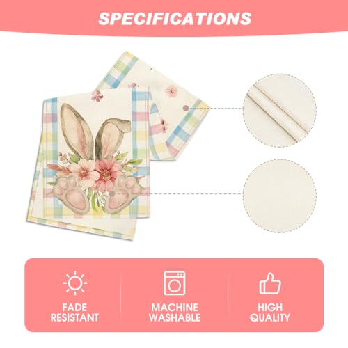 Artoid Mode 13x108 Inch Pink Blue Buffalo Plaid Bunny Ear Foot Flower Easter Table Runner