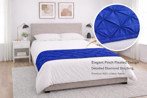 King Pinch Pleat Pure Cotton Bed Runner - Decorative Bed Scarf (Royal Blue)
