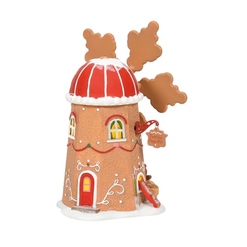 Animated Lit Gingerbread Cookie Mill Building - Christmas Village Decor, 7.64"