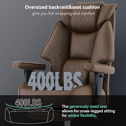 Big and Tall Ergonomic Office Chair with Footrest, 400lbs Capacity, Brown