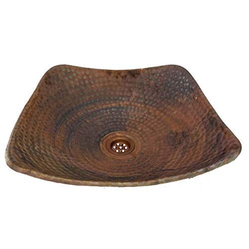 Handmade Copper Vessel Bathroom Sink - Rustic Square Vanity Top