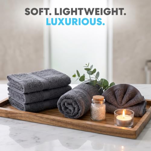 100% Cotton Hand Towels 16x27 Inch - Soft Absorbent Gray Towel Set (12 Pack)