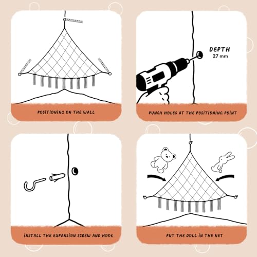 Large Cotton Stuffed Animal Hammock Corner Net - 59x47 Inch Plushie Organizer
