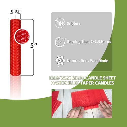 Kissingfish Red & Green Beeswax Taper Candles, 14 Pack, 5", 2-Hour Dripless Christmas