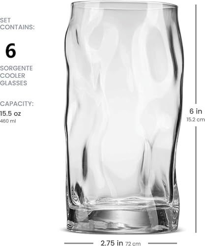 Sorgente 15.5 oz Cooler Glasses, Lead-Free Textured Glassware, Set of 6