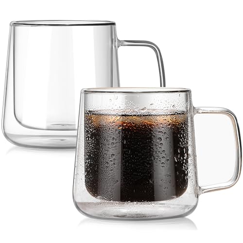 BNUNWISH 24OZ Double Wall Glass Coffee Mug Set of 2 - Insulated Clear Tea & Beer Cups