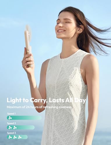 Aecooly Slim Portable Handheld Fan, 24H Battery USB Rechargeable Pocket Fan
