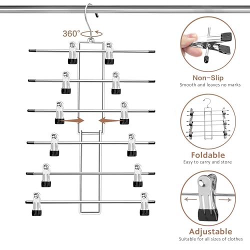 Lumigens 6-Tier Pants Hangers with Clips - Space Saving Closet Organizer 2 Pack