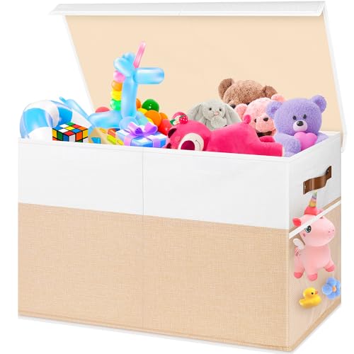 Large Collapsible Toy Storage Chest with Lid and Dividers, 25"x13"x16"