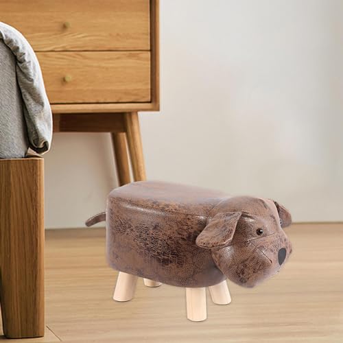 Cartoon Animal Footstool Ottoman with Wooden Legs - Padded Kids Stool
