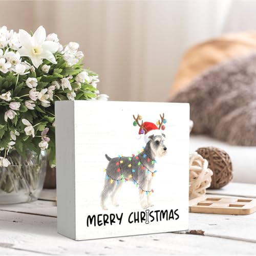 OVAcational Schnauzer Merry Christmas Wooden Sign - Dog Decor for Home & Office