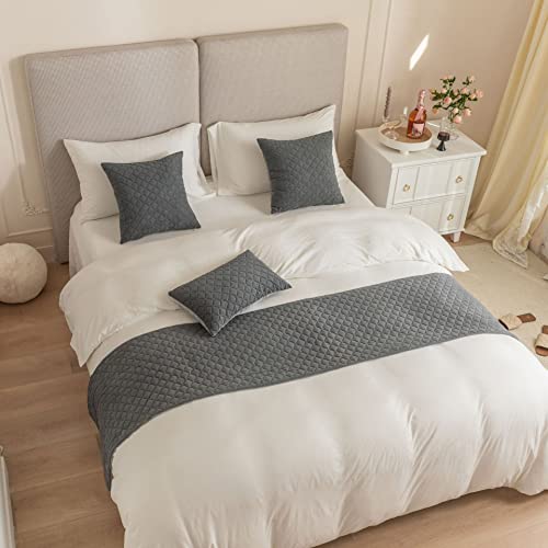 Gray Velvet Bed Runner for Queen Bed - Modern Foot of Bed Scarf 45x210cm