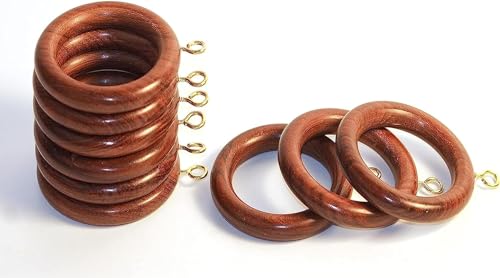 Wooden Curtain Ring Hooks 100 Pack - Natural Rosewood Drape Rings for 1 Inch Rods