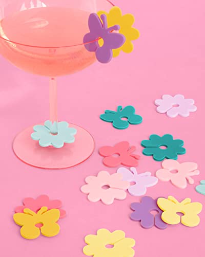 Pastel Butterfly & Flower Drink Markers Set - 16 Reusable Silicone Party Decor