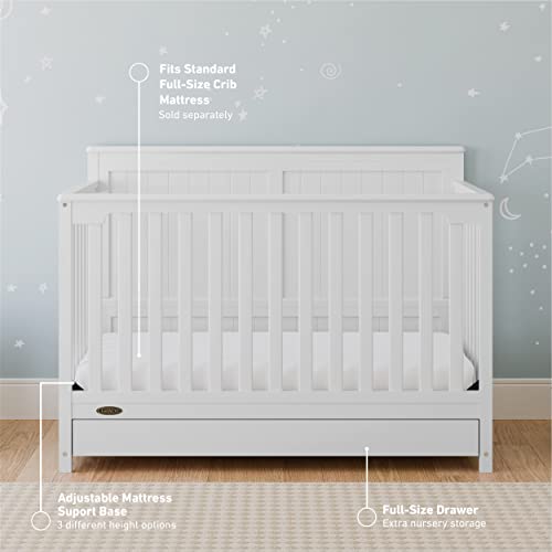 5-in-1 Convertible Baby Crib with Under-Bed Storage Drawer (White)