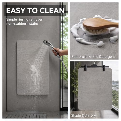 MontVoo Non-Slip Thin Bath Mat - Rubber Backed Quick Dry Faux Suede Bathroom Rug 16x24 Grey