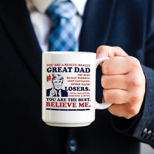 Dad Coffee Mug - Funny Trump Best Dad Ever 15oz Ceramic Gift for Men
