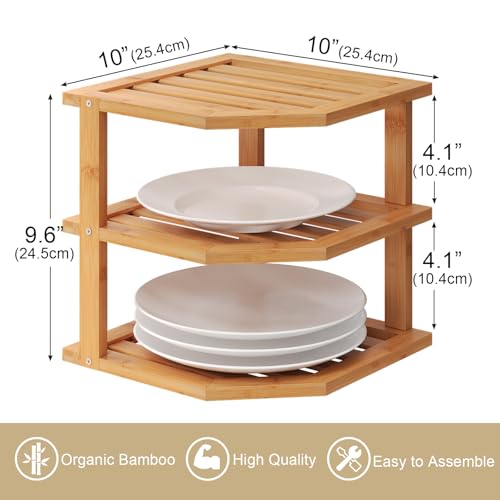 3-Tier Bamboo Corner Shelf Organizer - 2 Pack Kitchen Counter Storage Rack