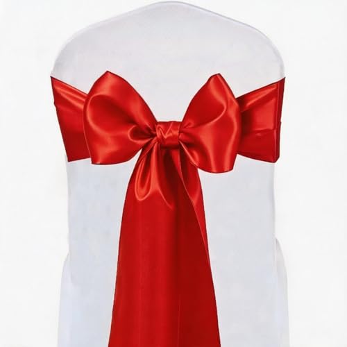 Red Satin Chair Sashes 50 Pack - 7x108 Inch Bow Ribbons for Weddings & Events