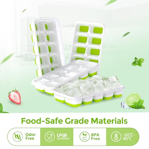 Silicone Ice Cube Trays with Lids - 4 Pack Stackable Easy Release