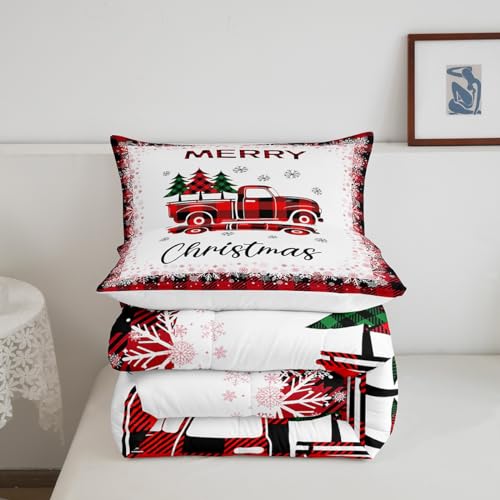 Homewish Christmas Truck Pine Tree Queen Comforter Set with Pillowcases - Holiday Bedding