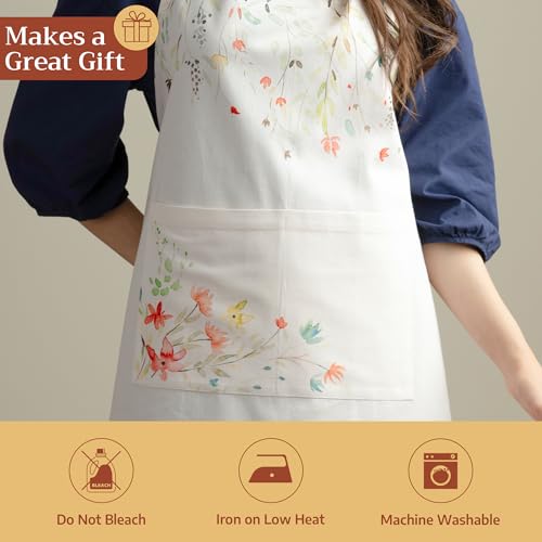 100% Cotton Kitchen Apron with Pocket - Adjustable Neck Strap & Long Ties
