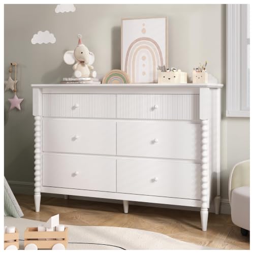 6-Drawer Nursery Dresser, White Kids Bedroom Storage Organizer with Anti-Tip