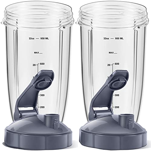 32oz Blender Replacement Cups with Flip-Top To-Go Lids - 2 Pack