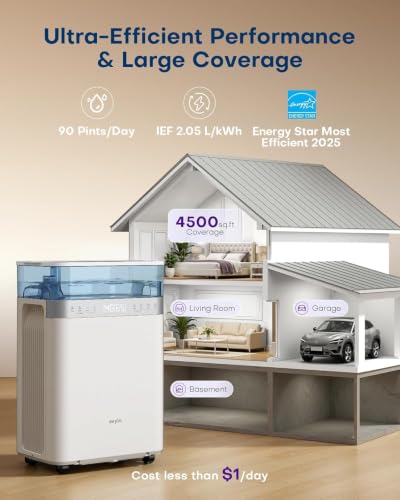 Large Basement Dehumidifier with Pump and Hose 90 Pints for Home