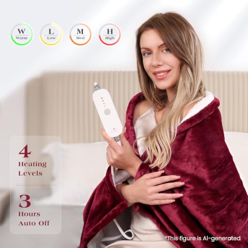 Electric Heated Throw Blanket, 50" x 60" Soft Flannel with 4 Heat Settings