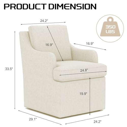 Upholstered Rolling Dining Chairs with Armrests - Set of 2, Cream