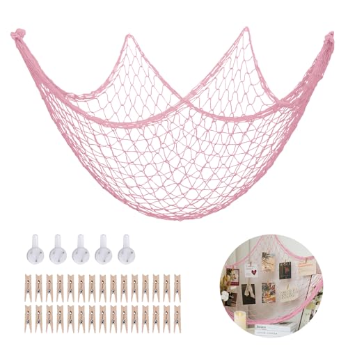 Decorative Cotton Fish Net for Photo Display, 79 x 59 Inch Pink Wall Decor