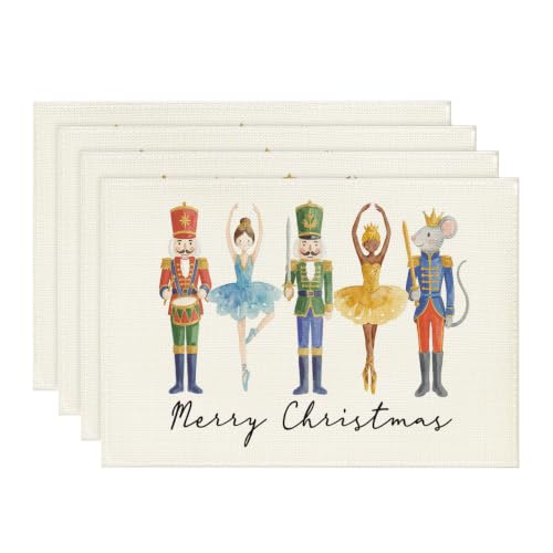 Artoid Mode 12" x 18" Set of 4 Beige Watercolor Nutcrackers Placemats – Christmas Table Mats