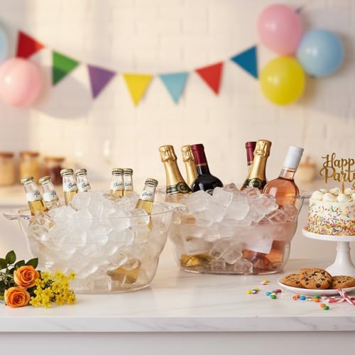 12L Clear Plastic Ice Bucket for Parties - Large Capacity, Shatterproof, Handles