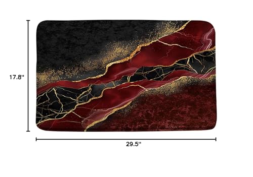 3-Piece Burgundy Marble Bath Rug Set with Toilet Lid Cover and U-Mat