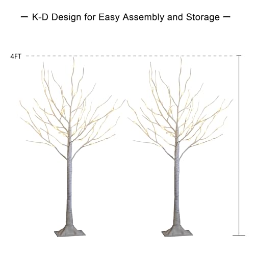 LIGHTSHARE 4 Feet 48L LED Birch Tree Lights, 2-Pack, Warm White, Indoor/Outdoor Holiday Decor