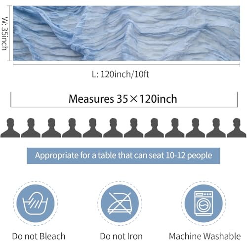 Dusty Blue Cheesecloth Table Runner 35x120 Inch, Boho Gauze Table Decor