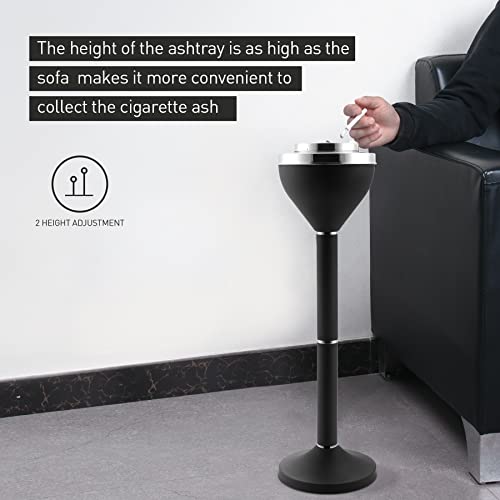 Adjustable Standing Outdoor Ashtray with Lid - Heavy-Duty Metal Floor Stand