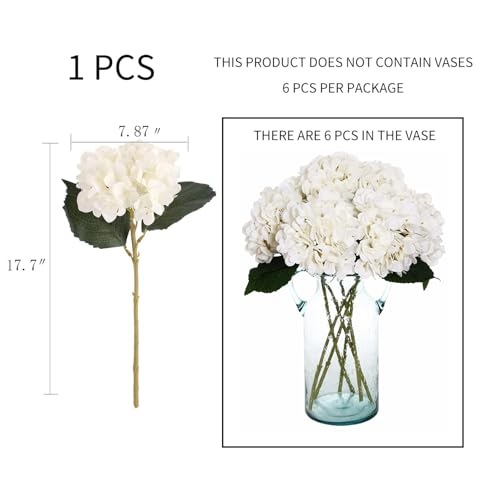 White Silk Artificial Hydrangea Flowers with Stems - Set of 6, 17.7"