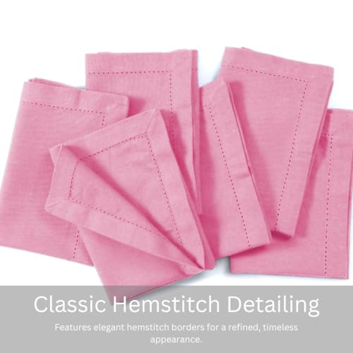 WeWove 100% Cotton Dinner Napkins Set of 6 – 18x18 in, Pink, Hemstitch, Reusable